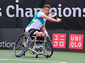Alfie Hewett competing in the British Open Wheelchair Tennis Championships