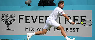 Stan Wawrinka plays a backhand during day three at the Fever-Tree Championships.